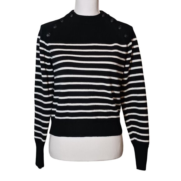 Zara Anchor Button Detail‎ Knit Sweater Black & White Stripe Size S - Picture 2 of 12